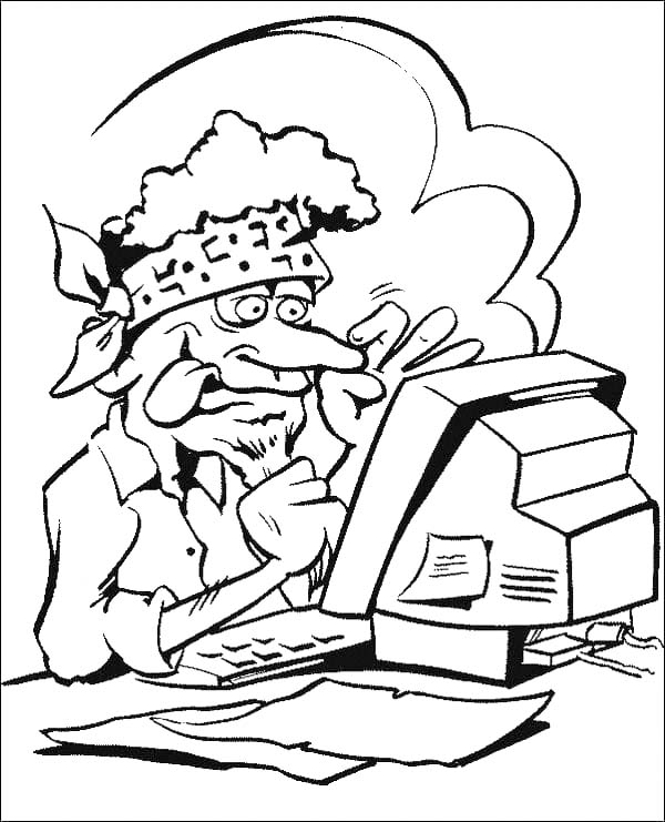 Nakreslete Počítač tisknutelné pro děti omalovánka