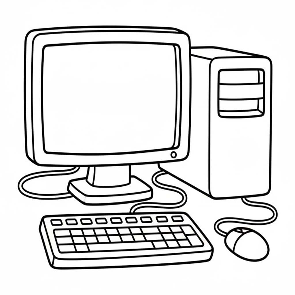 Nakreslete Počítač základní tisknutelné omalovánka