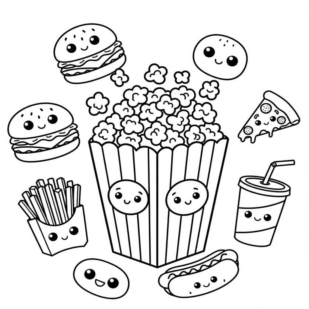 Nakreslete Popcorn základní tisknutelné omalovánka