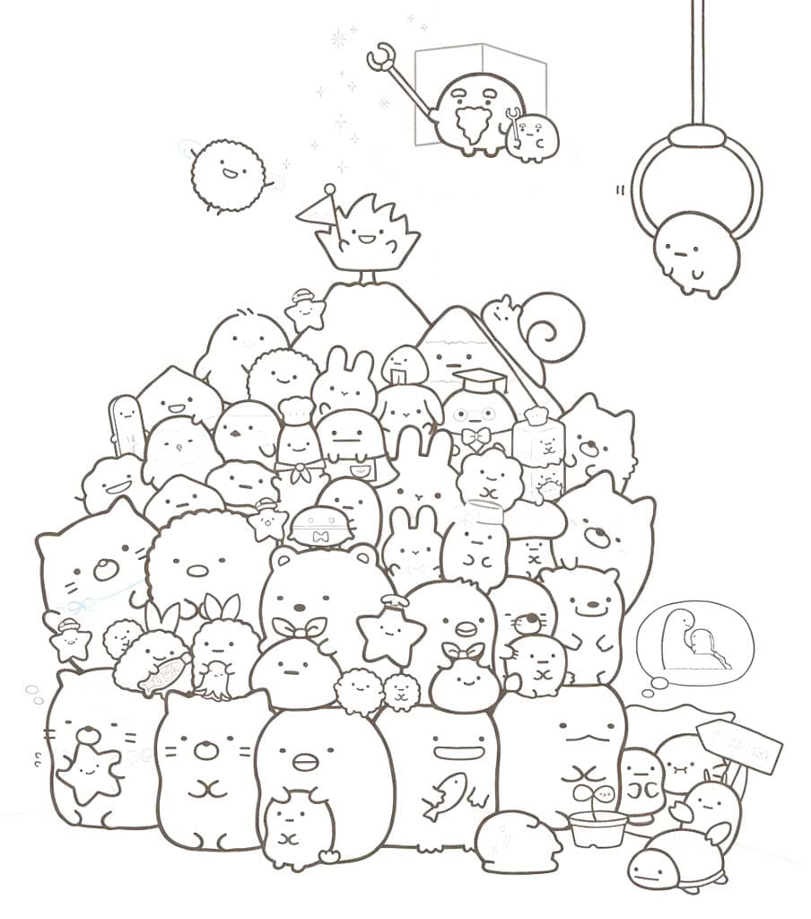 Nakreslete Sumikko Gurashi prostý tisknutelné omalovánka