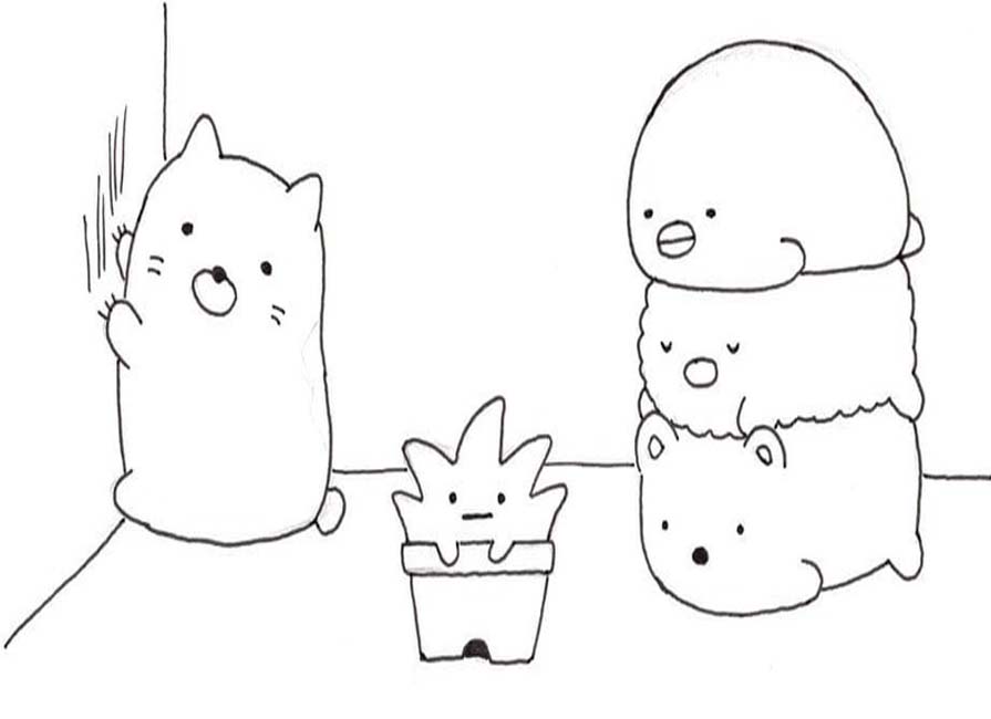 Nakreslete Sumikko Gurashi prostý omalovánka