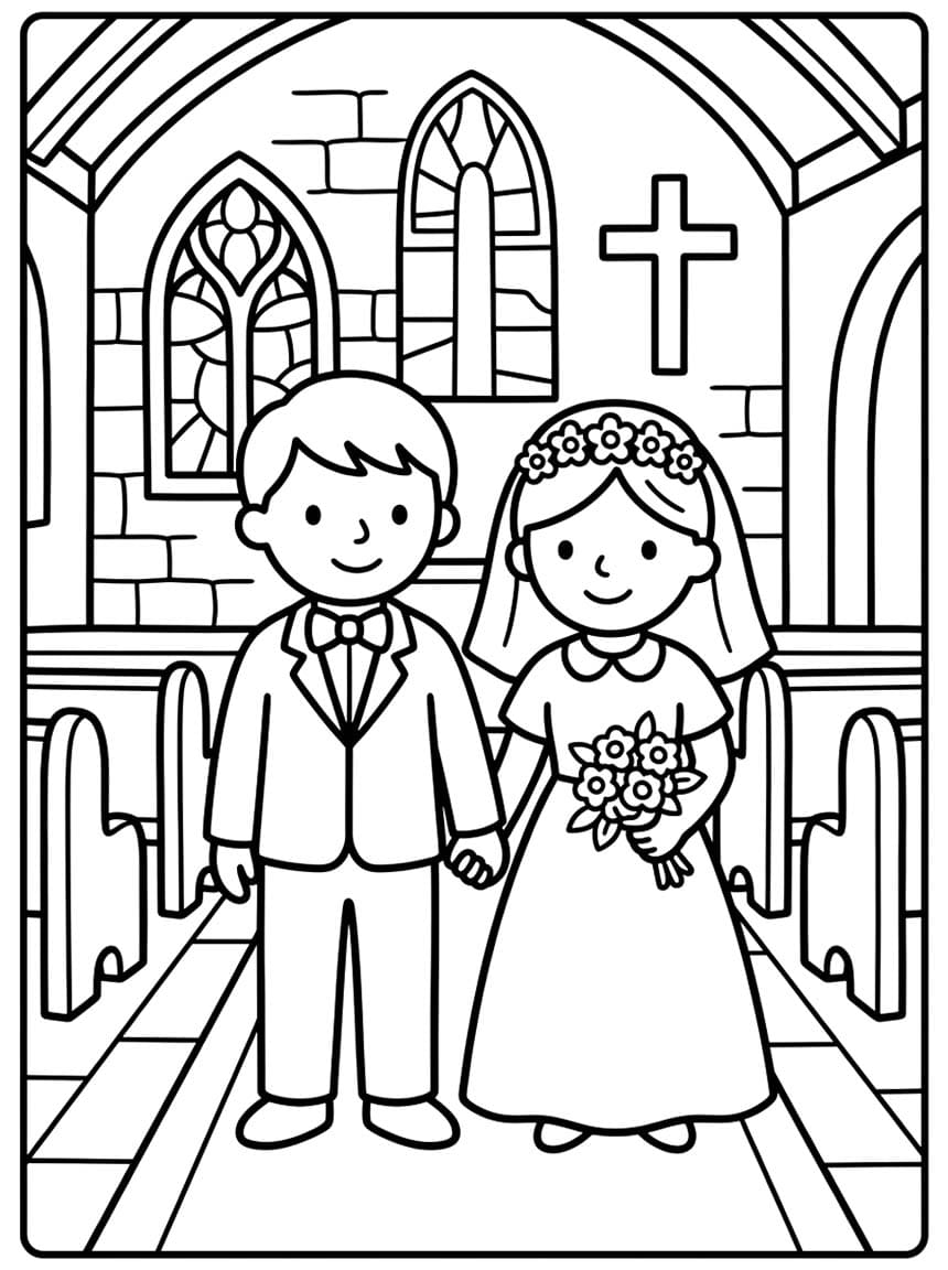 Nevěsta a ženich k vytisknutí omalovánka