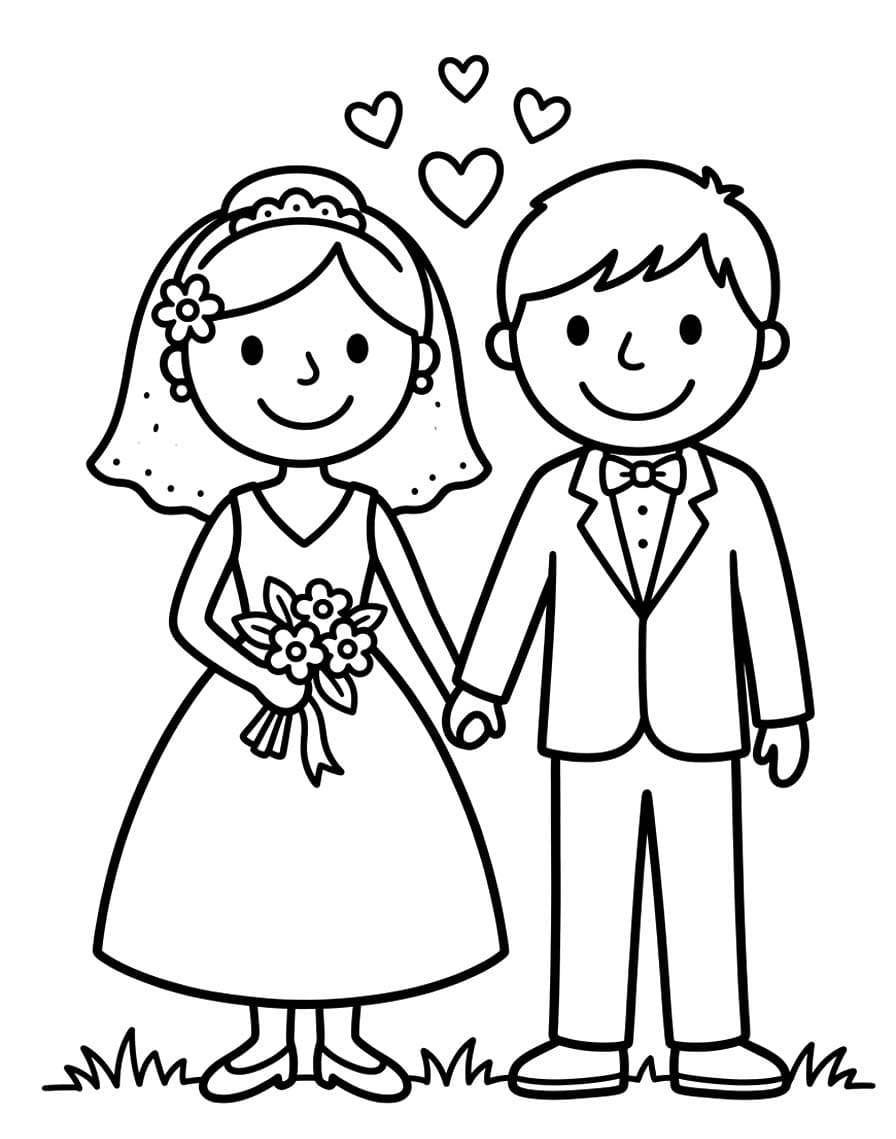 Nevěsta a ženich pro děti omalovánka