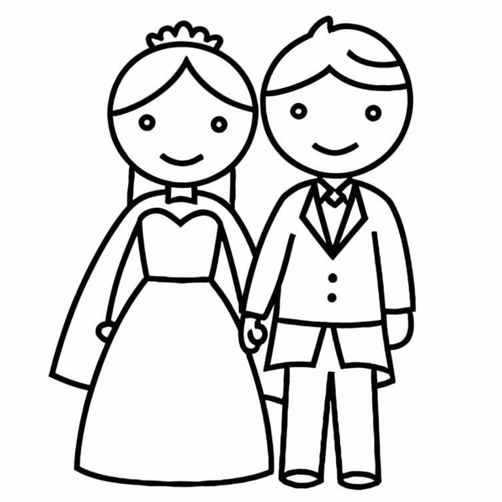 Nevěsta a ženich tisknutelné omalovánka