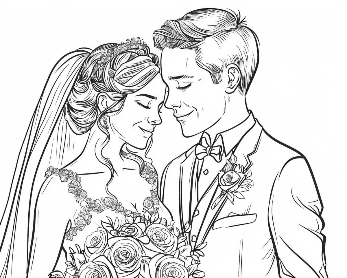 Nevěsta a ženich zdarma snadný omalovánka