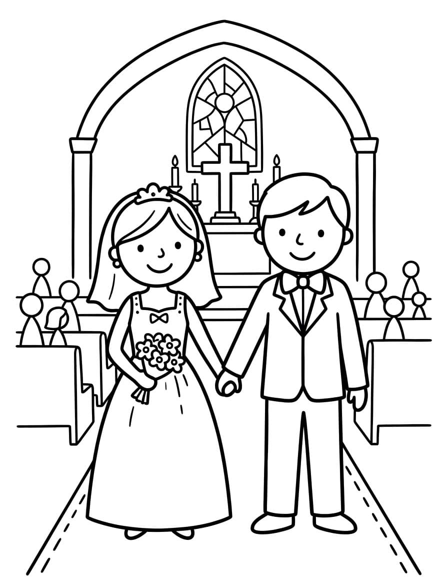 Nevěsta a ženich zdarma tisknutelné pro děti omalovánka