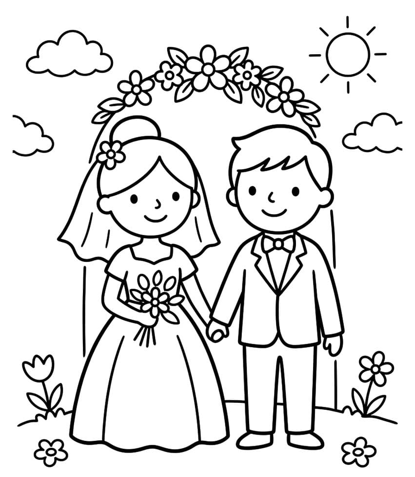 Nevěsta a ženich zdarma omalovánka