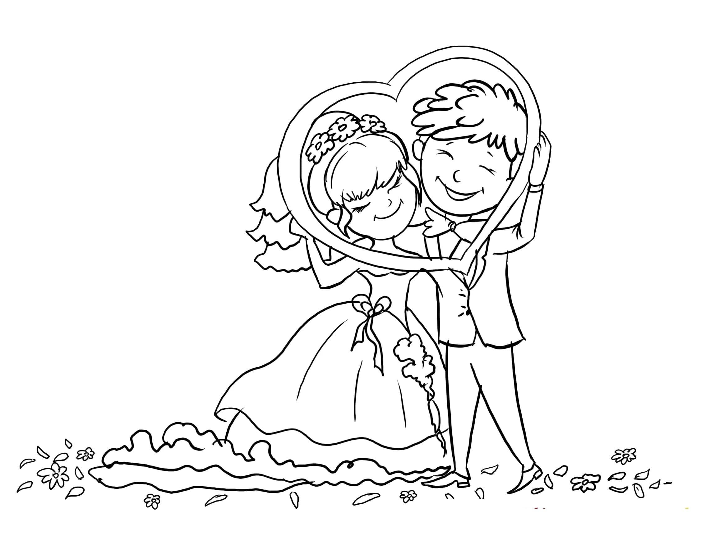 Obraz Nevěsta a ženich tisknutelné omalovánka
