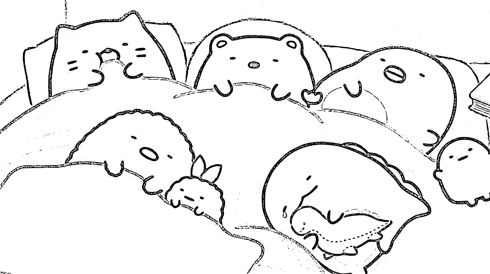 Obraz Sumikko Gurashi zdarma omalovánka