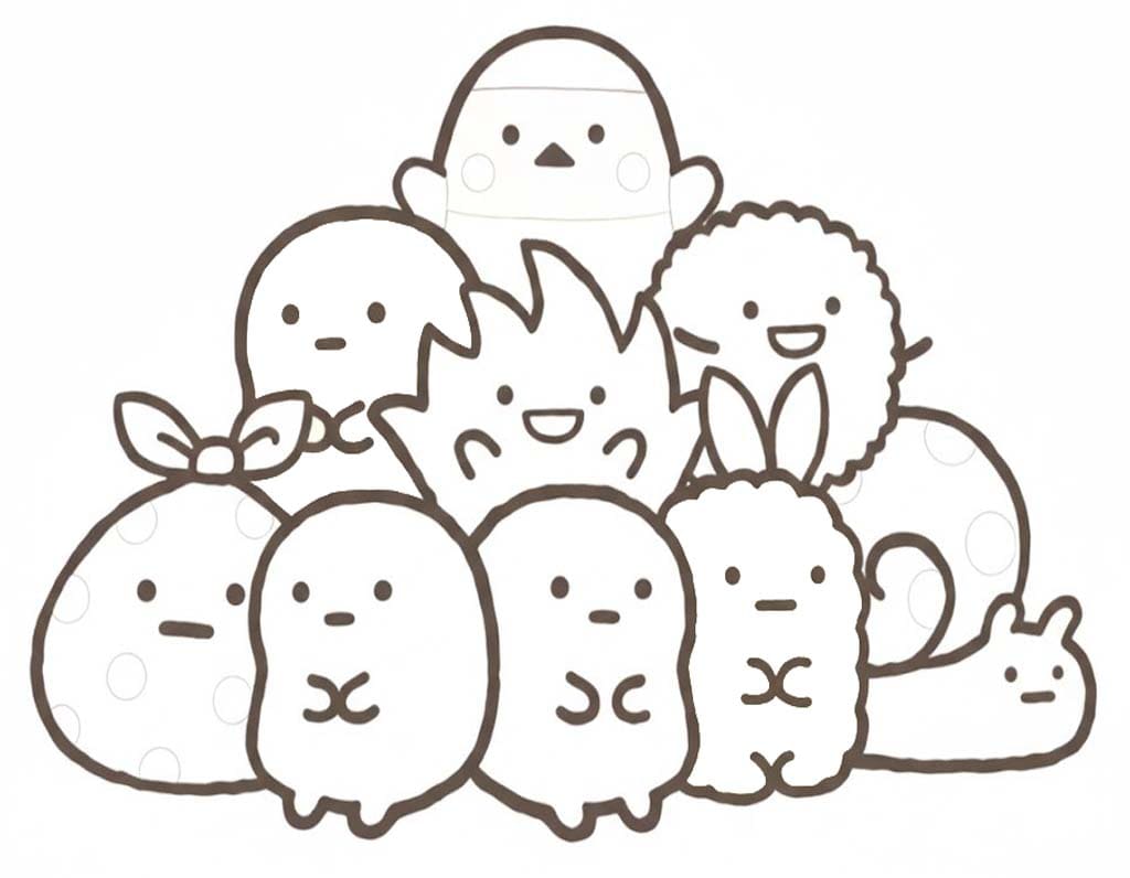 Sumikko Gurashi zdarma pro děti omalovánka