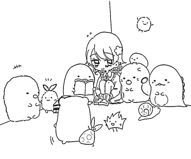Sumikko Gurashi zdarma základní tisknutelné omalovánka
