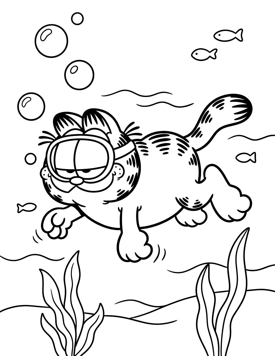 Nakreslete Garfield zdarma prostý tisknutelné omalovánka