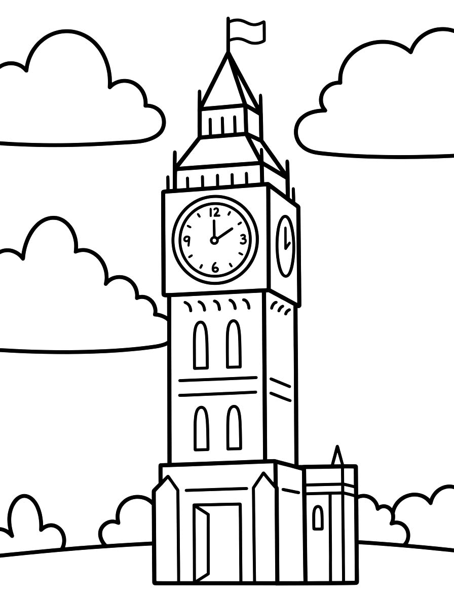 Big Ben prostý tisknutelné omalovánka
