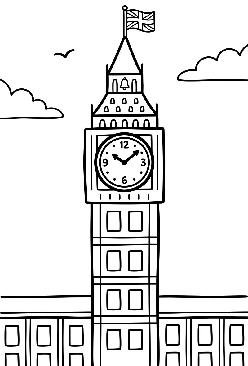 Big Ben tisknutelné pro děti omalovánka