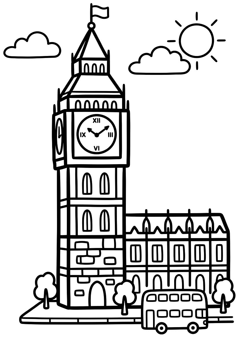 Big Ben základní tisknutelné omalovánka