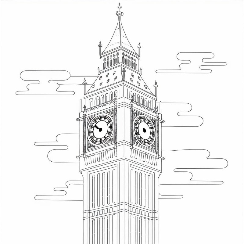Big Ben zdarma snadný tisknutelné omalovánka