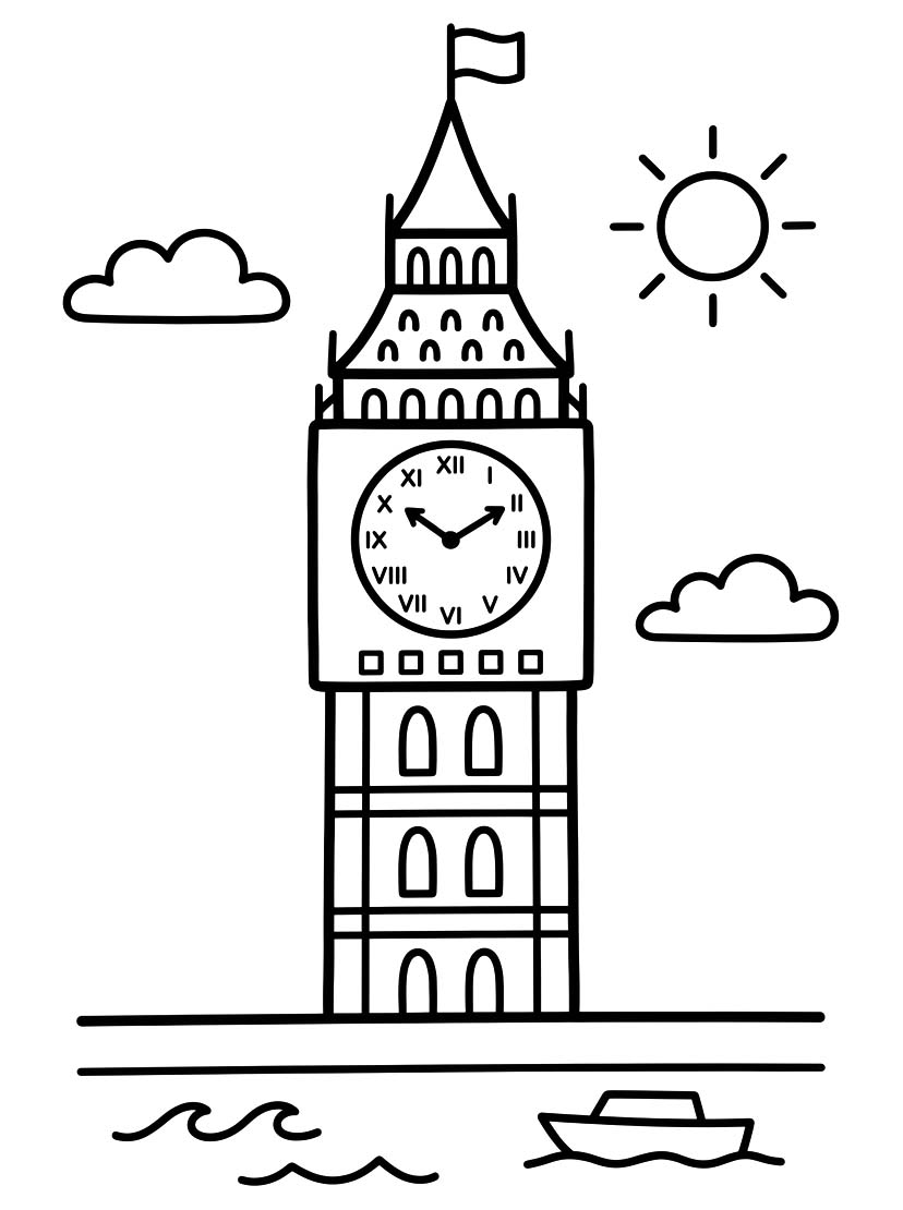 Big Ben zdarma tisknutelné pro děti omalovánka