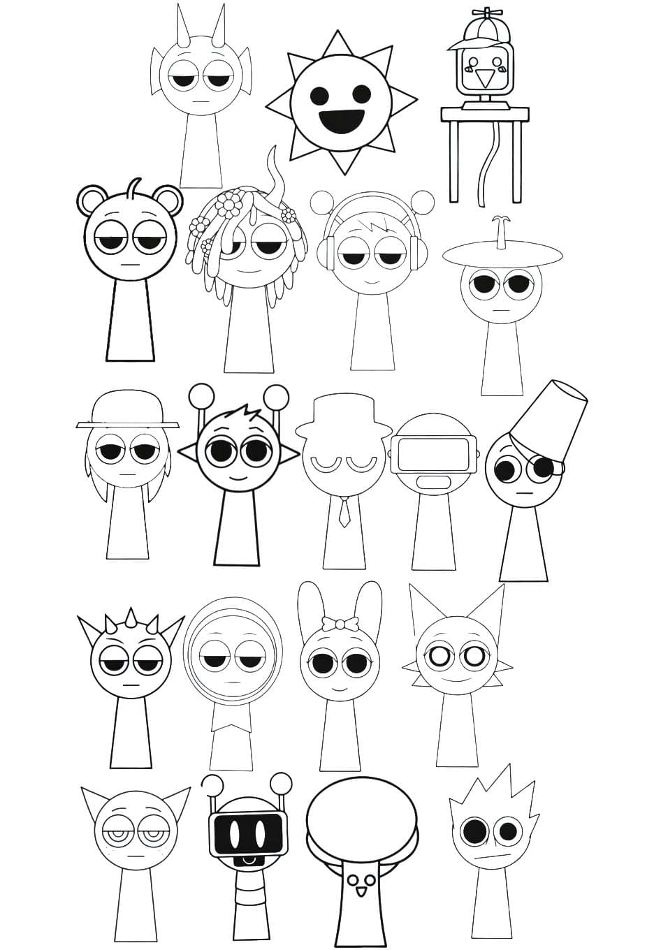 Incredibox Sprunki tisknutelné pro děti omalovánka
