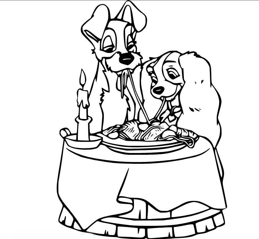 Lady a Tramp k vytisknutí zdarma omalovánka