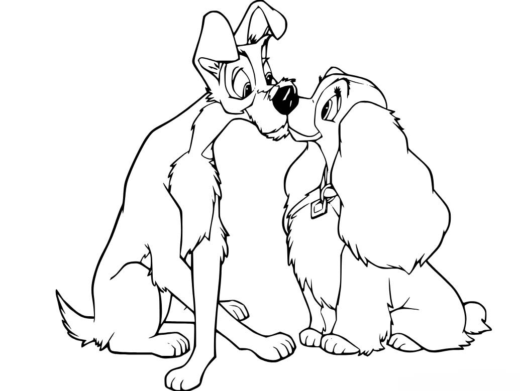 Lady a Tramp tisknutelné omalovánka