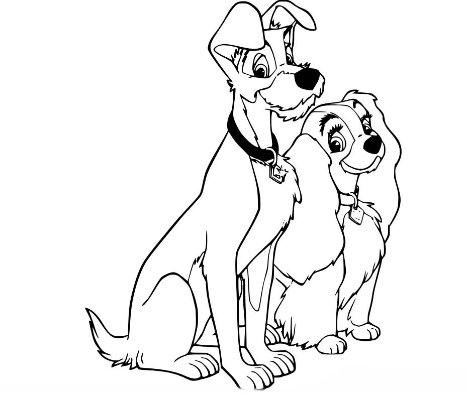 Lady a Tramp základní tisknutelné omalovánka