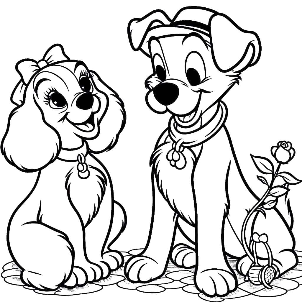 Lady a Tramp zdarma prostý omalovánka