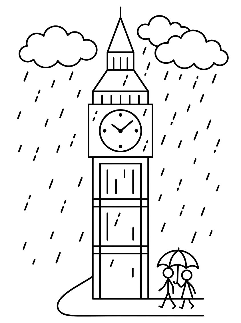 Nakreslete Big Ben k vytisknutí zdarma omalovánka
