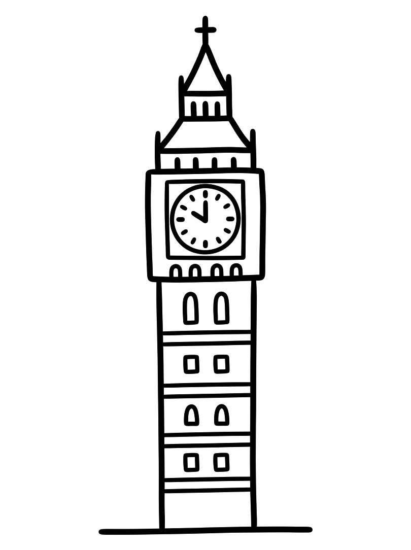 Nakreslete Big Ben tisknutelné pro děti omalovánka