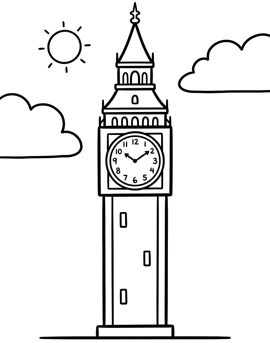 Nakreslete Big Ben tisknutelné omalovánka