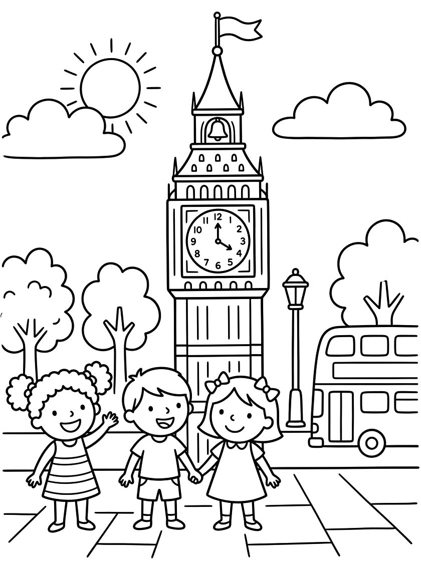 Nakreslete Big Ben základní tisknutelné omalovánka