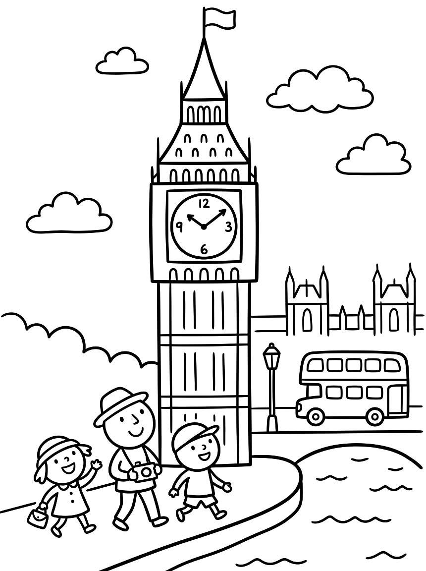 Nakreslete Big Ben zdarma snadný tisknutelné omalovánka