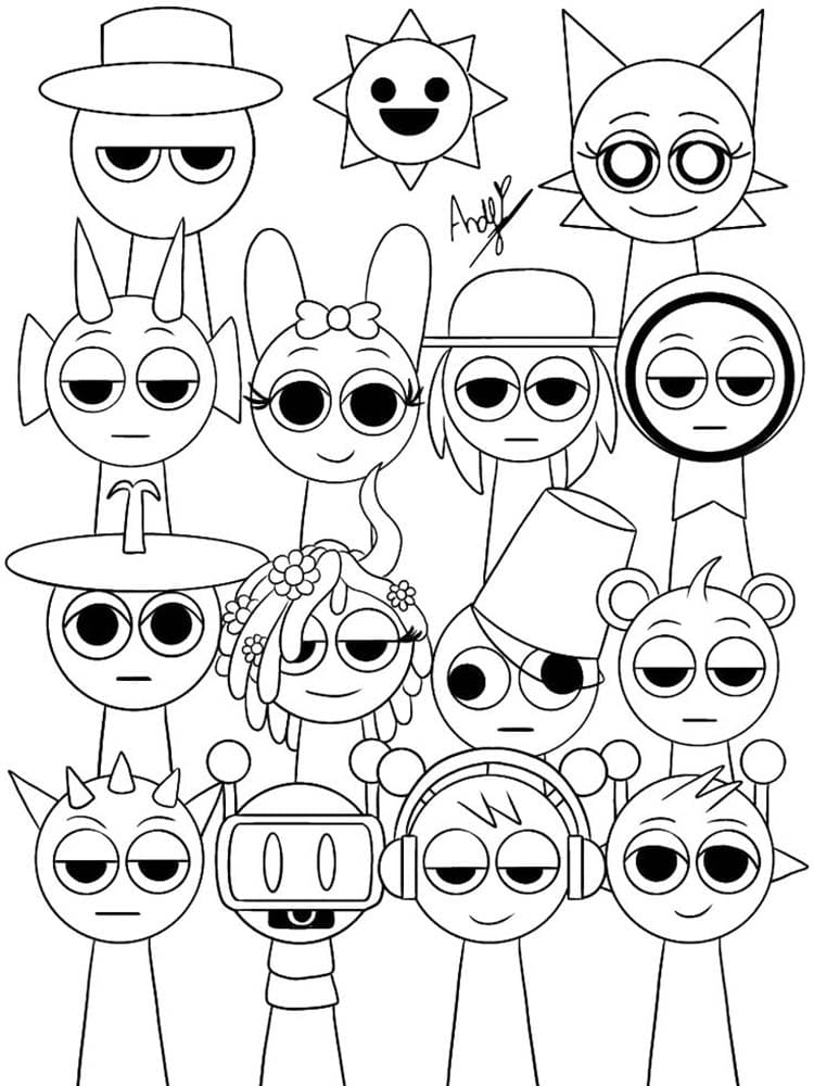Nakreslete Incredibox Sprunki k vytisknutí zdarma omalovánka