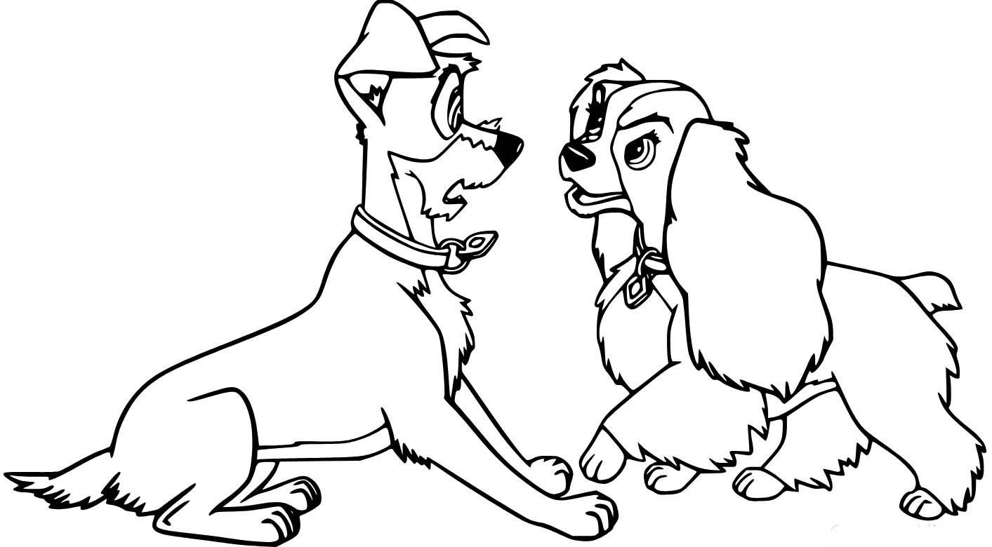 Nakreslete Lady a Tramp pro děti omalovánka