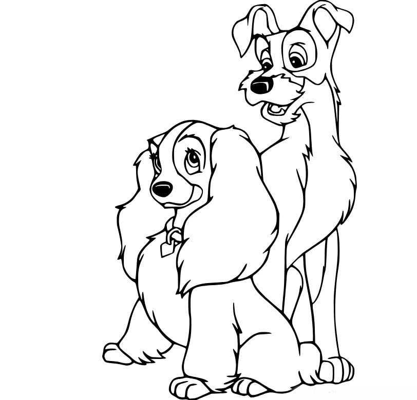 Nakreslete Lady a Tramp tisknutelné omalovánka