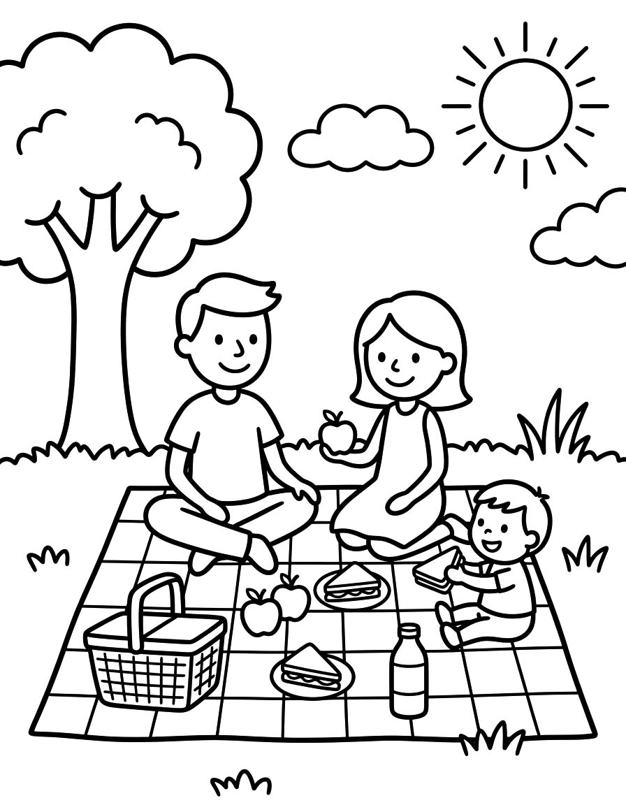 Nakreslete Piknik základní tisknutelné omalovánka