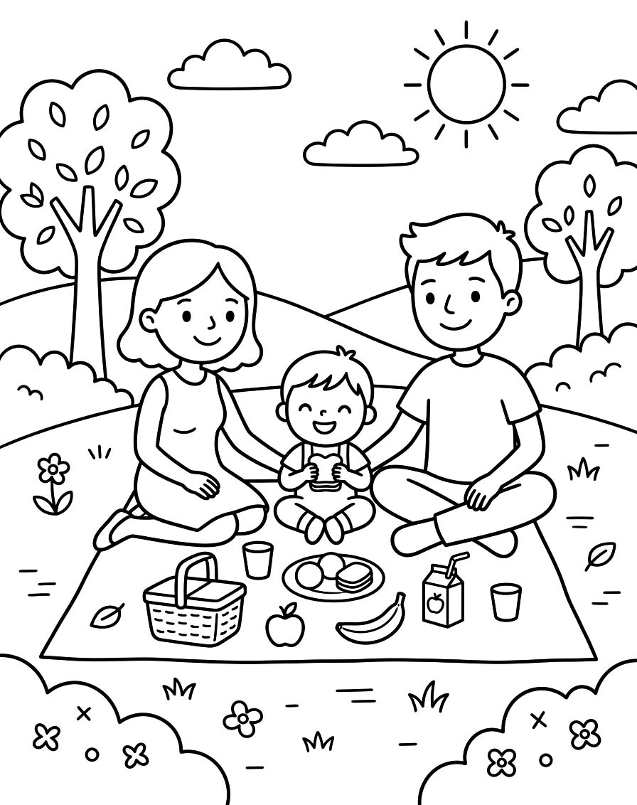 Nakreslete Piknik zdarma snadný tisknutelné omalovánka