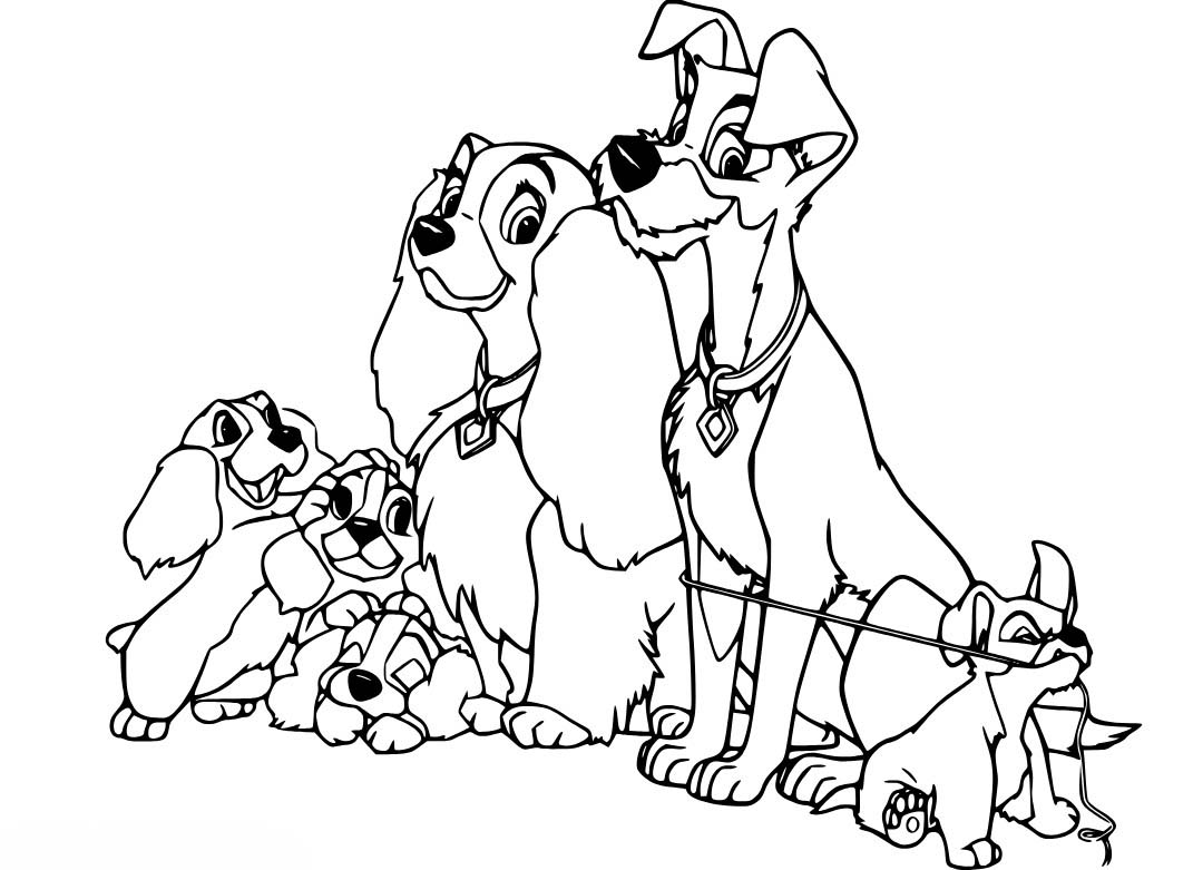 Obraz Lady a Tramp tisknutelné omalovánka