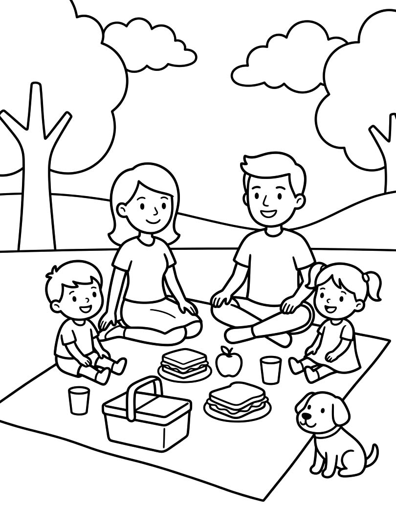 Piknik zdarma základní tisknutelné omalovánka