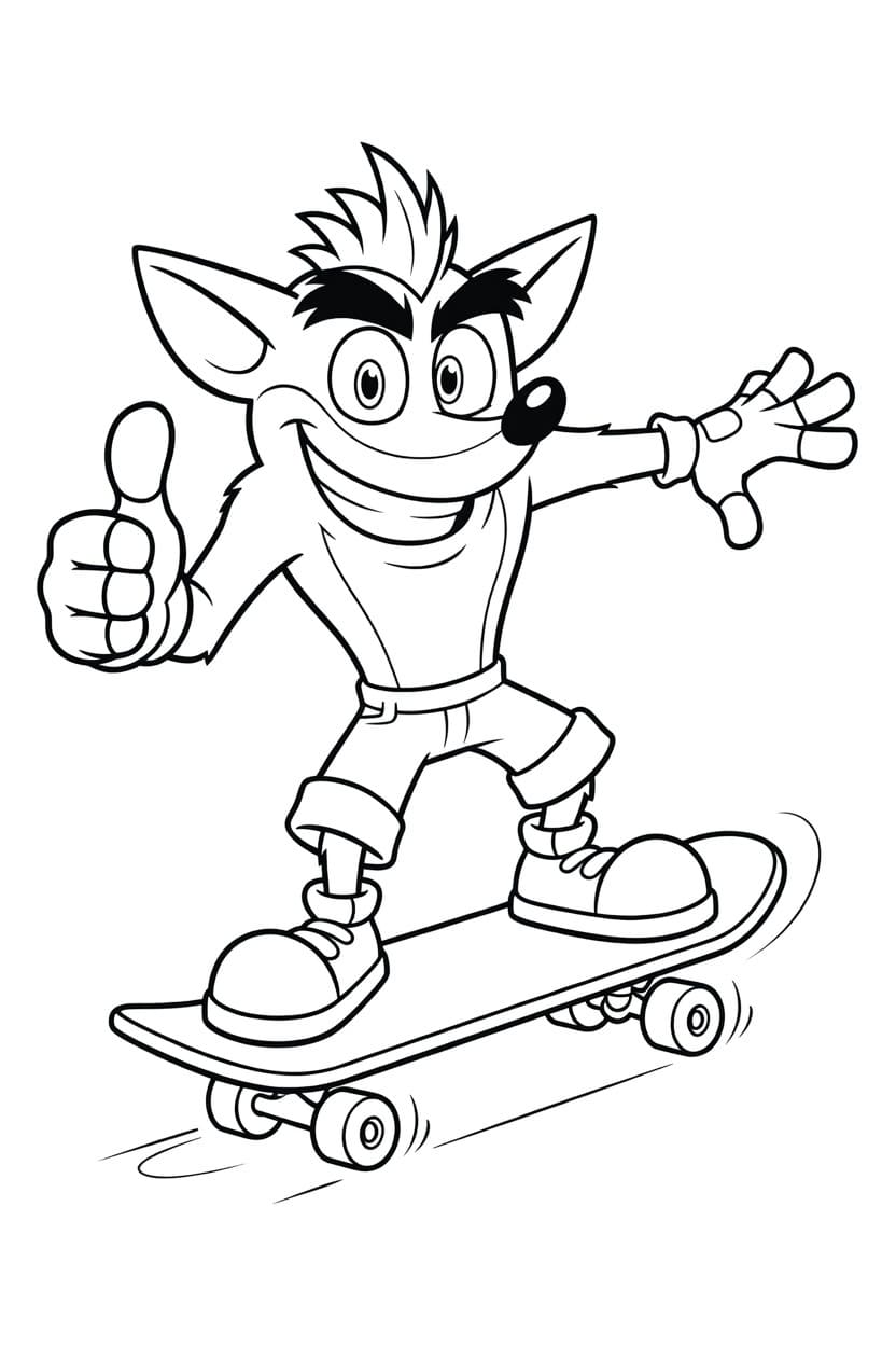 Crash Bandicoot zdarma tisknutelné pro děti omalovánka