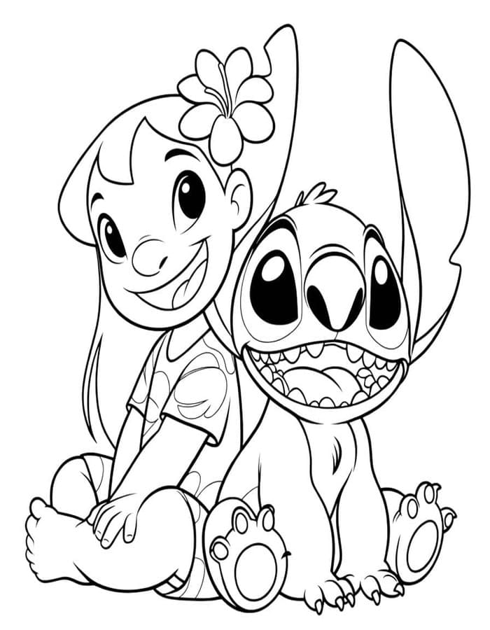 Lilo a Stitch zdarma prostý tisknutelné omalovánka