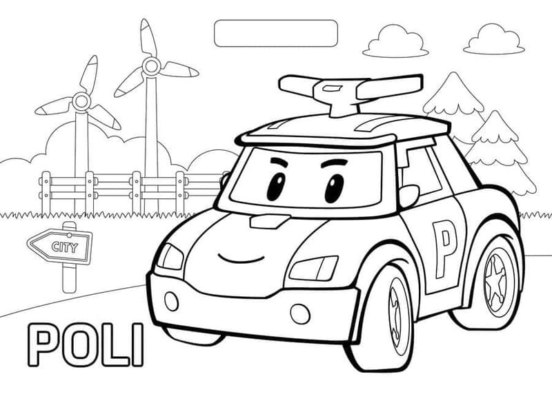 Nakreslete Robocar Poli zdarma pro děti omalovánka