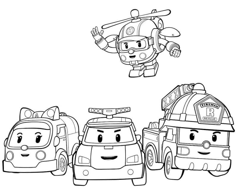 Robocar Poli zdarma prostý tisknutelné omalovánka