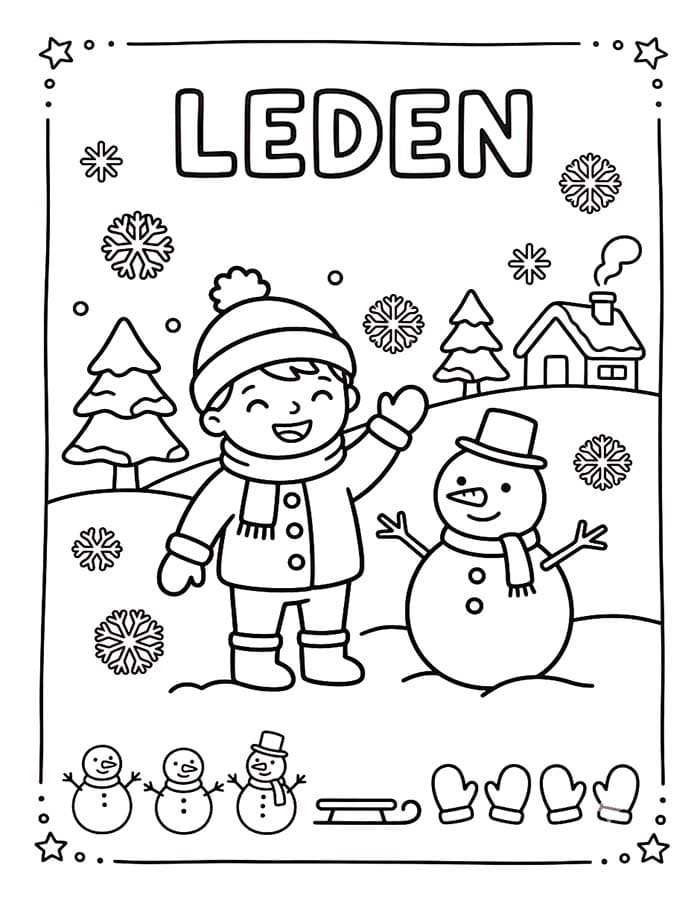 Leden zdarma tisknutelné pro děti omalovánka