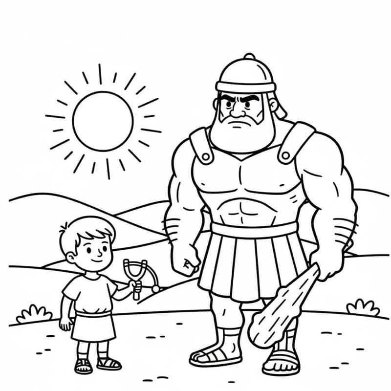 Nakreslete David a Goliáš prostý tisknutelné omalovánka