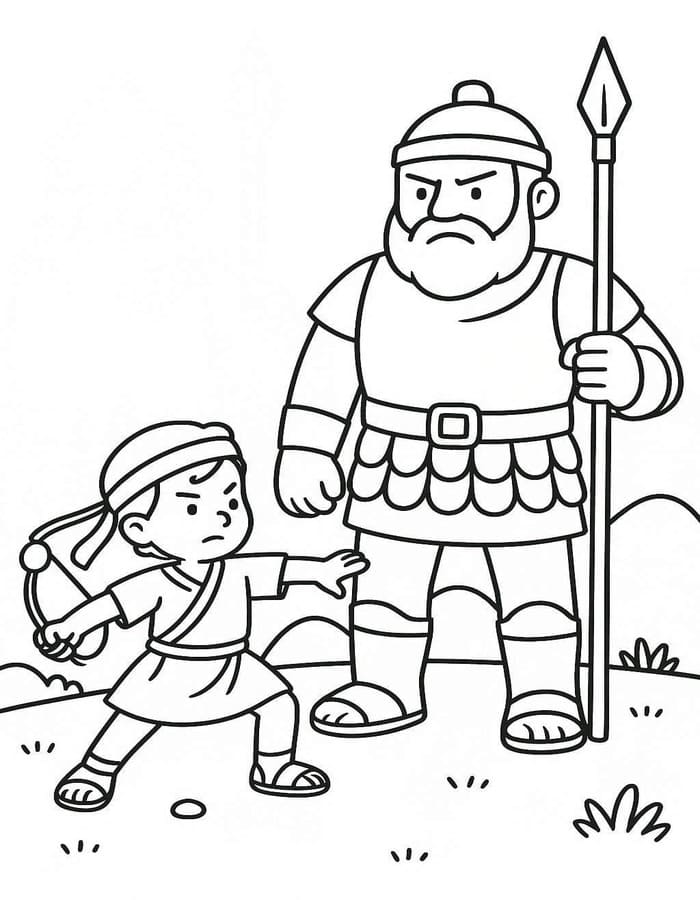 Nakreslete David a Goliáš zdarma snadný omalovánka